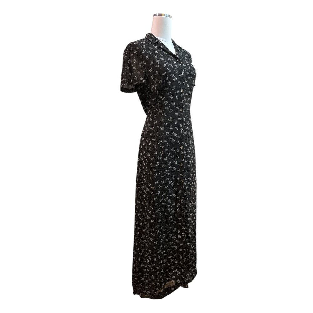 Vtg Dark Academia Ditzy Floral Maxi Dress Sz 8 Button Front Collared Cottagecore - Picture 7 of 15